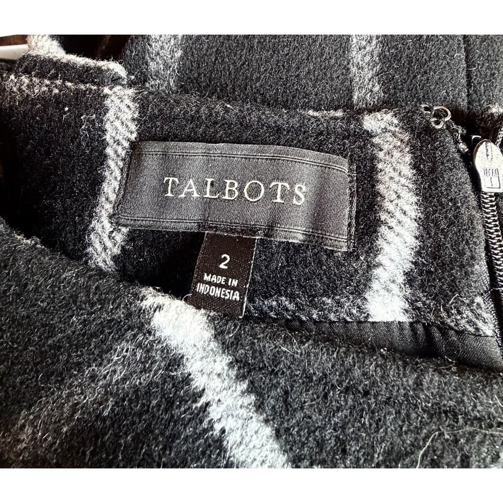 Talbots Wool Blend Pencil Skirt 2 Black White Window Pane Plaid Preppy Academia - Picture 5 of 6